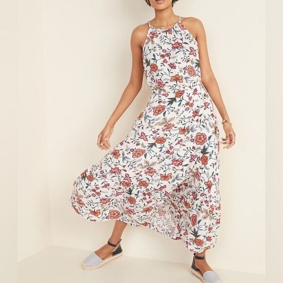 OLD NAVY Waist Defined Braided Strap Floral Maxi Dress White 3X Plus - Picture 1 of 14